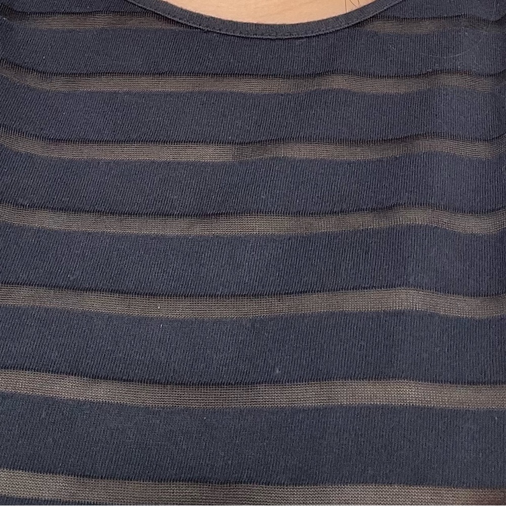 Navy Blue See-Through Striped T-Shirt